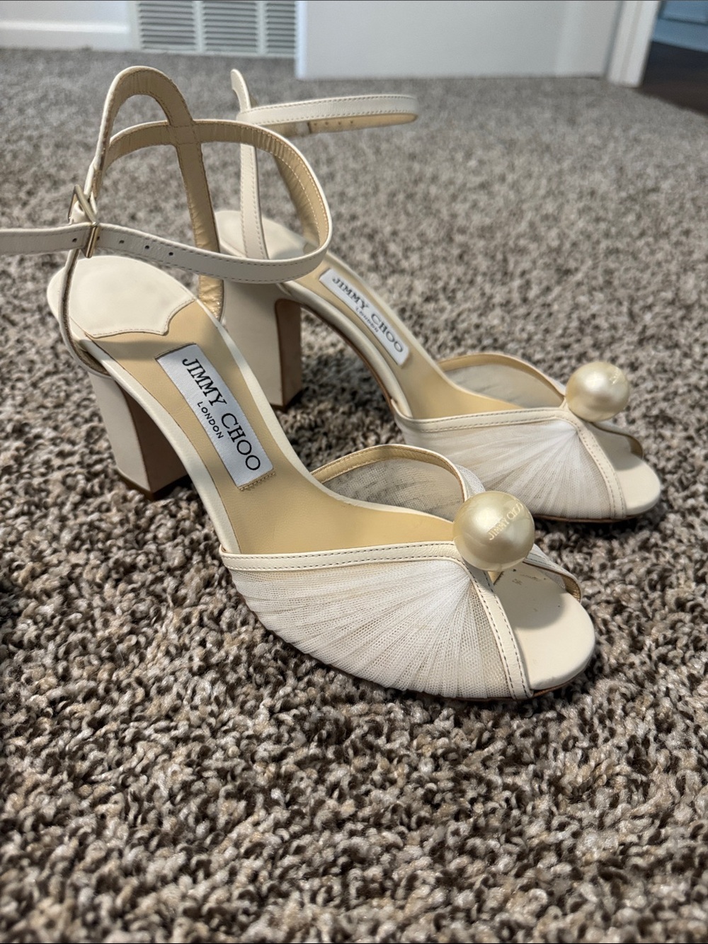 Jimmy Choo Sacaria Tulle Pearly Ankle-Strap Sandals - Picture 8 of 15